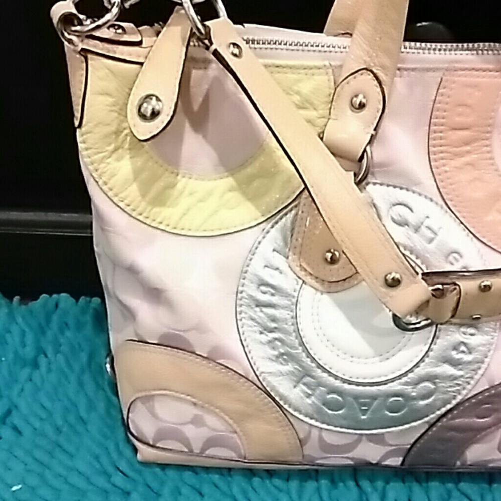 Coach Multicolor Pastel Circle Patchwork Satchel - Cream, Pink, Yellow, Lilac - Picture 2 of 8